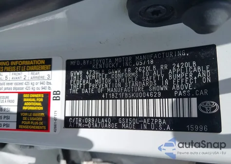 2019 Toyota Avalon Limited z USA, uszkodzony, nr VIN 4T1BZ1FB5KU004629